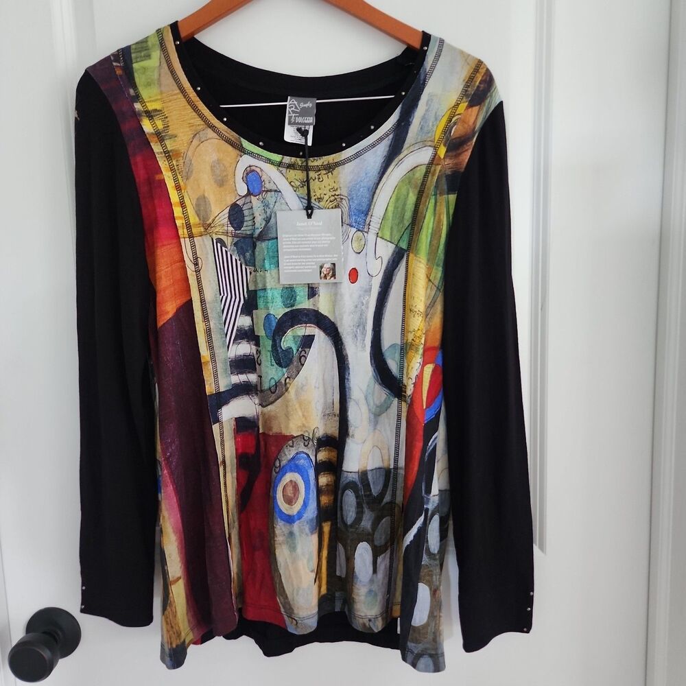 Simply Art by Dolcezza Tunic Size L Long Sleeve Shirt Top Art to Wear Studded